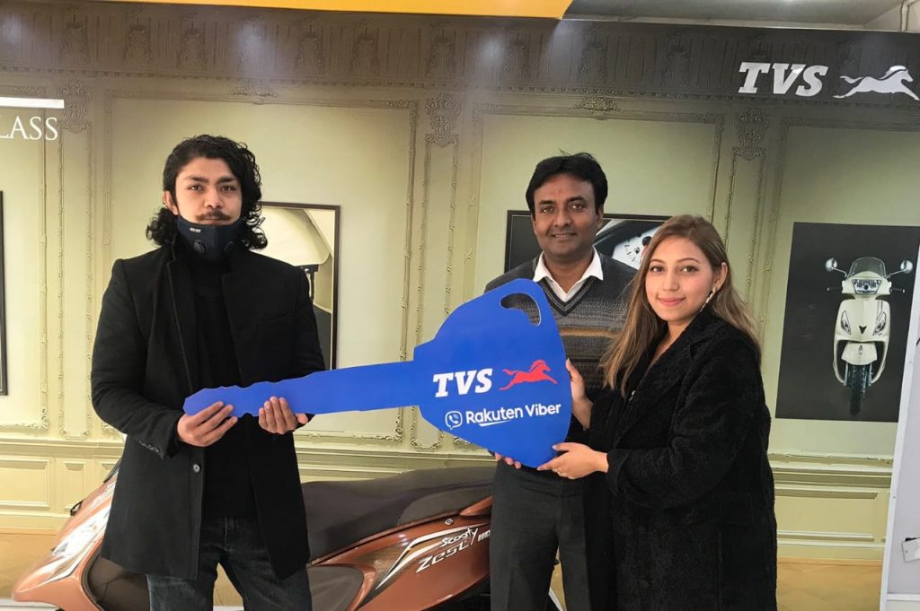 Jagdamba Motors give away TVS Zest to winner of“Download and Win” Campaign