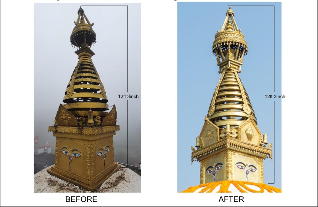 लुम्बिनीस्थित मायादेवी मन्दिरमा ५० तोलाको स्वर्ण लेपन सहित गजुर जीर्णोद्धार