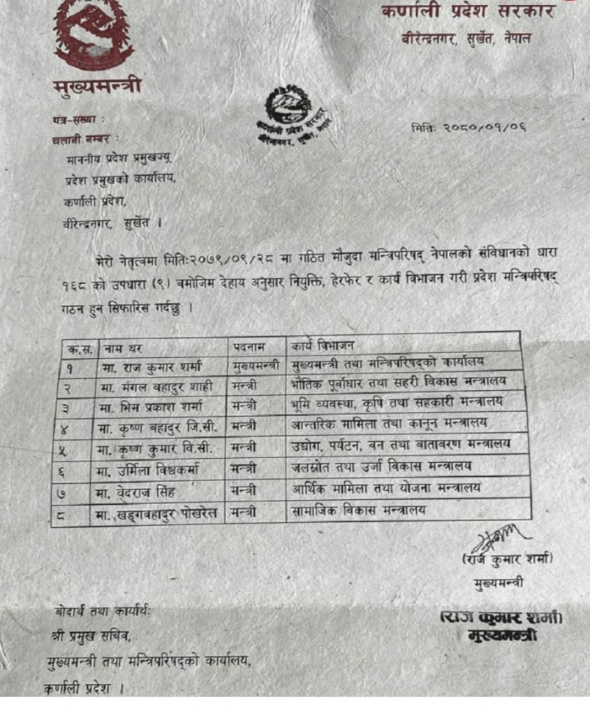 भागबण्डाका लागि कर्णालीमा मन्त्रालयको संख्या बढ्यो, तीन मन्त्रीले लिए सपथ