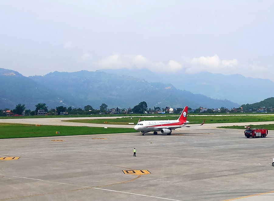 पोखरा विमानस्थलमा पहिलो पटक अन्तर्राष्ट्रिय व्यावसायिक उडान