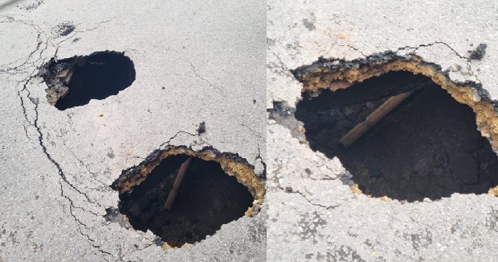 ललितपुरको इमाडोलमा सडक भासिएर पर्याे भ्वाङ