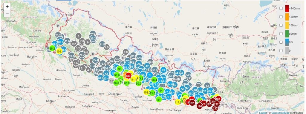 देशका १७ स्थानमा ‘धेरै भारी’ वर्षा, कास्कीको रिवनमा सबैभन्दा बढी