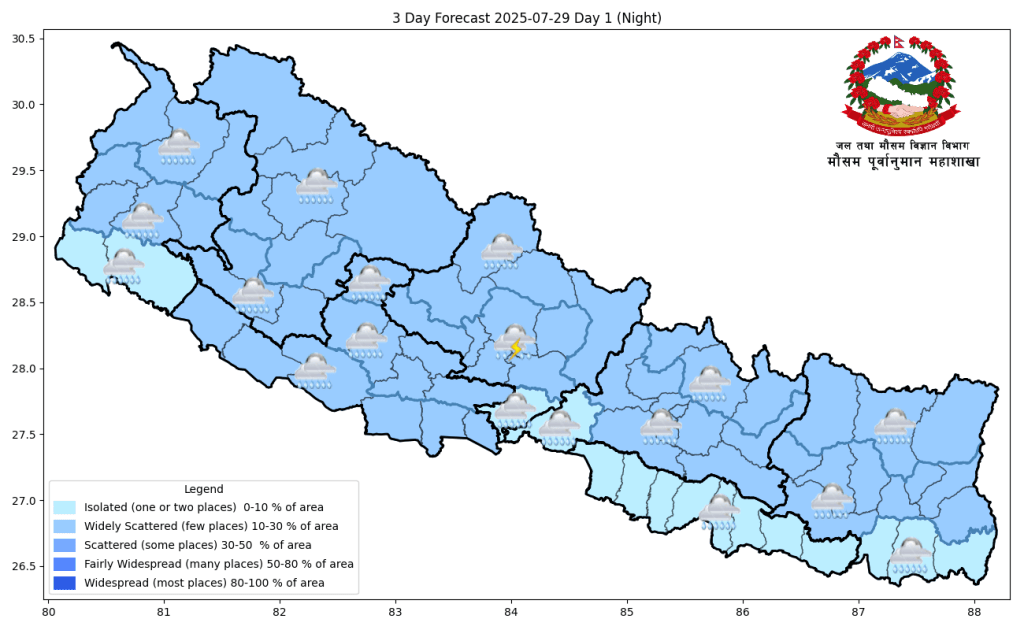 कोशी, तराई र वाग्मतीका पहाडी भागमा भारी वर्षा हुने पूर्वानुमान