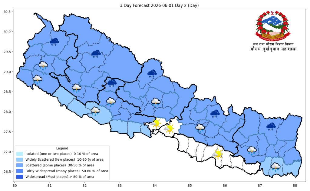 देशभरको मौसम बदलीः पहाडी भेगमा वर्षा र हिमपातको सम्भावना