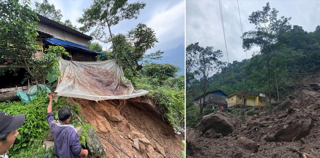 सङ्खुवासभाको सिलिचोङमा पहिरोले ७ परिवार विस्थापित, दुई विद्यालय र विद्युत् गृहमा क्षति