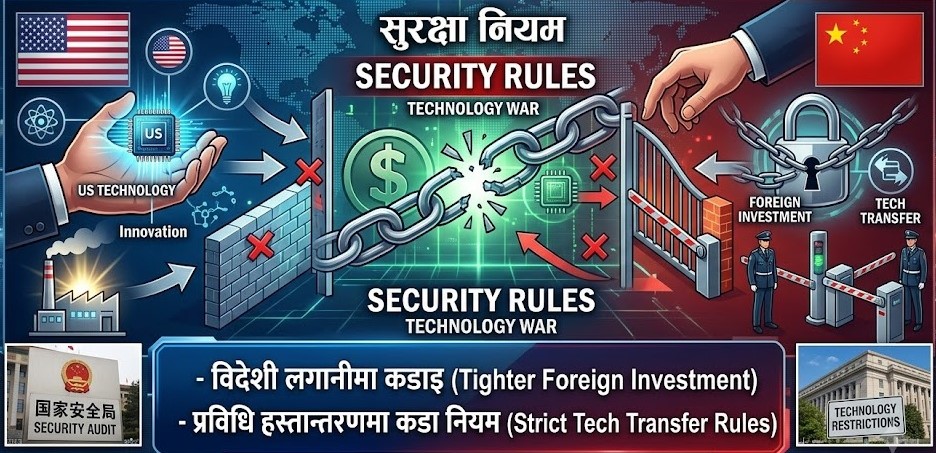 अमेरिका-चीन प्रविधि युद्ध: चीनद्वारा विदेशी लगानी र प्रविधि हस्तान्तरणमा कडा सुरक्षा नियम लागू