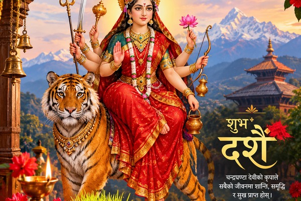 आज दशैंको तेस्रो दिन चन्द्रघण्टा देवीको विशेष पूजा आराधना गरिँदै